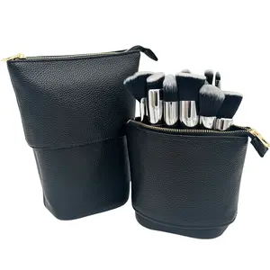 Standup Makeup Brush Holder Convertible Travel Makeup Bag with 7 Slots & Zipper for Easy Access Compact Lightweight & Spill Resistant Cosmetic Case Organizer