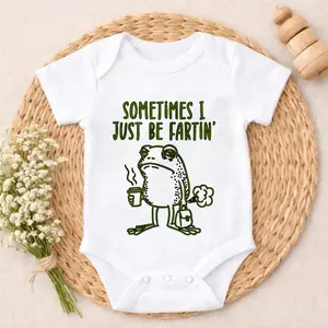 Funny Baby Onesies Frog Holding Coffee Cup Print 100% Pure Cotton Non-Irritating Snap Closure Breathable Perfect For Gifting & Everyday