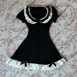 Dres Korean sweet style Subculture Lace Harajuku A-line skirt Rock Goth Streetwear Bowknot Frock Punk Spicy Girls Skirt Chic