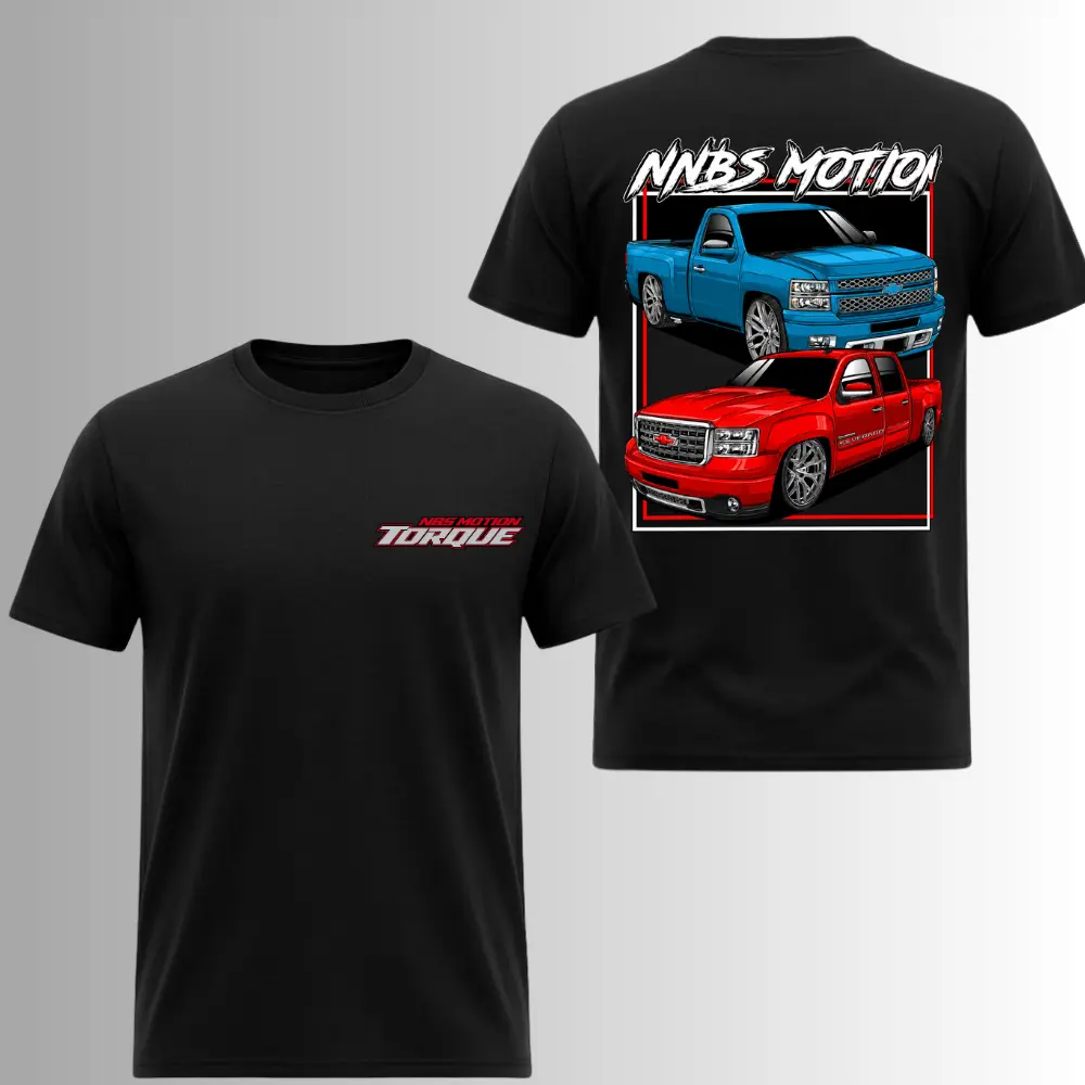 NNBS Motion Torque Lowered Silverado Sierra T Shirt, 2 Sides, NNBS Motion Torque Street Truck Graphic Tee