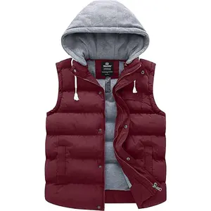 Women's Quilted Puffer Vest Thicken Warm Winter Coat with Removable Hood Womenswear Tops Comfort Hoodie Lady fall coat Basic Casual