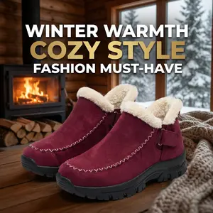 Women's Chestnut Fuzzy Cozy Short Ankle Suedette Slippers Indoor & Outdoor Mules Warm House Slippers Cute Fluffy Clogs with Faux Fur Lining boots  for  fall