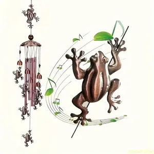 1pc Creative Bronzer Retro Frogs Wind Chimes, Wind Chimes for Outside with 4 Aluminum Tubes And 6 Bells, Retro Metal Music Windchimes with S Hook, Unique Frogs Gifts, Hanging Indoors, Outdoor Garden, Porch, Yard