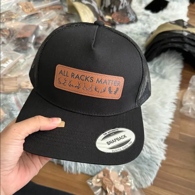 All Racks Matter Leather Patch Trucker Hat, Hunting Snapback Cap, Mesh Back Adjustable Hat, Gift for Hunters