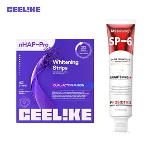 CEELIKE nHAP-Pro Whitening Teeth Strips (42 Strips / 21 Sessions) + Cheek Retractor & Toothpaste Set | 5% Hydroxyapatite + 8% PAP Formula · At-Home Brightening · Deep Teeth Cleaning