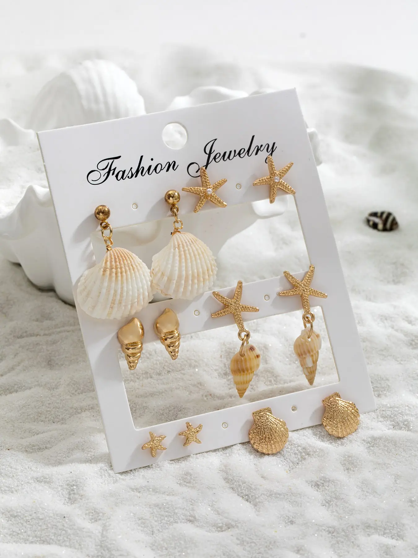 Women's Beach Vacation Style Metal Starfish Shell Pendant Dangling Beachy Earrings Set, Daily Wear Versatile Jewelry Accessories