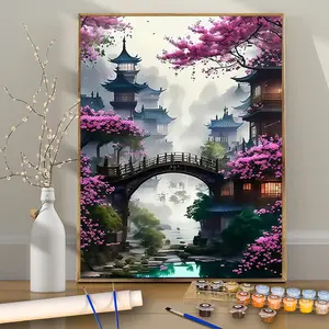 1PC antique-style pavilion, 16x20 inches - unframed - suitable for beginner DIY acrylic painting - paint by numbers - handmade art kit - digital painting kit - color by numbers - for home wall decoration and gifts - frame not included