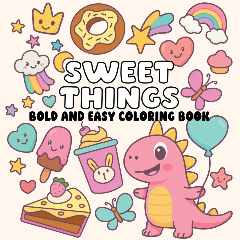 Paper-Based Multi-Page Adult Coloring Book - Bold & Easy-to-Color Food Designs, Office Art Supply, Stress Relief & Pleasure Tool