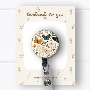 Butterflies Badge Reel, Retractable Badge Reel w/ Alligator Swivel Clip