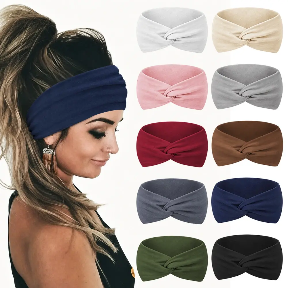 Women's African Style Solid Color Knot Headbands (10pcs/Set) - Bohemian Retro Elastic Sporty Moisture-Wicking Sweat Wicking Nurse Hair Wrap, Christmas Gift for Adult Females, Sweat Wicking Headband, Moisture-Wicking Sports Headbands