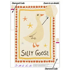 5D DIY Diamond Painting Silly Goose With Star Accents & Playful Text DIY Diamond Art Kit, Diamond Painting Kits, Cream Backdrop & Red-Diamond Framed Border Canvas Wall Art Print. Home Decor Diamond Painting, Mosaic Kit, DIY Your Own Wall Art
