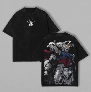 Gundam SEED Astray Red Frame RX-78-2 & Zaku II MS-06 Double Printed Oversized Washed T-Shirt for Men Women Classic Vintage Style 100% Premium Cotton 230gsm Comfortable Soft Fit