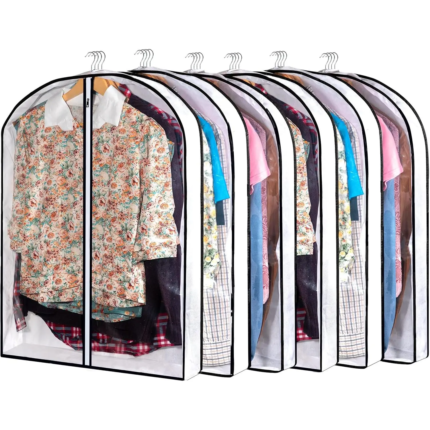Hanging Clothes Storage with 4" Gusseted Garment Covers (Set of 6) - Clear Suit, Sweater, Shirt, Jacket Protectors for Closet - 24"x 32"x 4" / 6 Pack