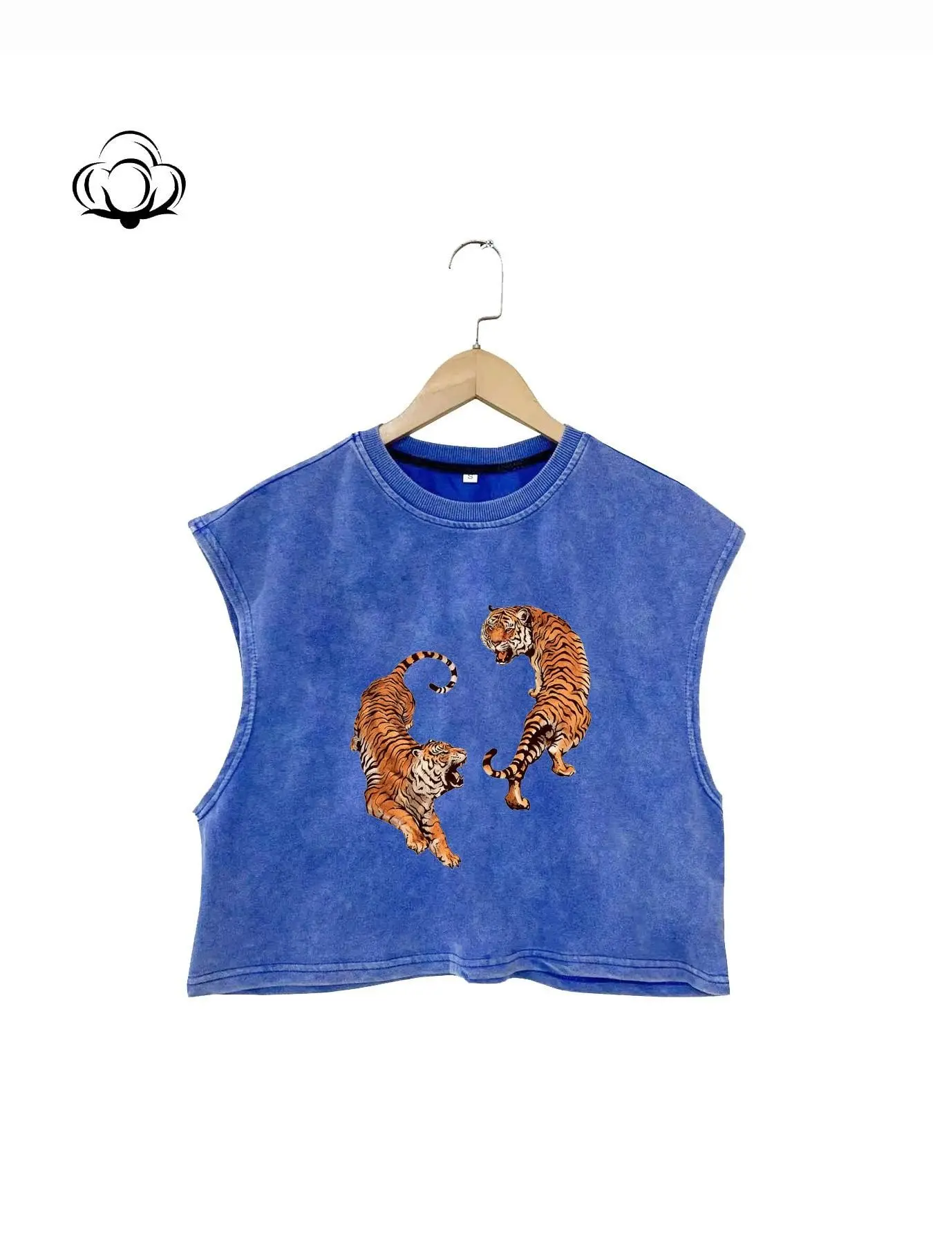 Men's Summer Cotton Round Neck Loose Fit Sleeveless Vest, Tiger Pattern, Street Style, All-Season Comfortable Top, Unisex Design, Urban Street Tank, Sleeveless Tank Tops