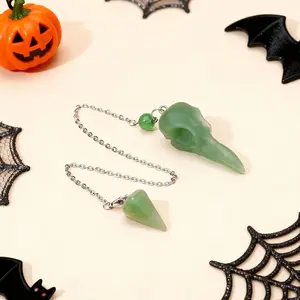 Natural Crystal Aventurine Crow Skull Pendulum Pendant, Men's Blue Opal Necklace, DIY Jewelry Clavicle Chain, Halloween Decoration Gift