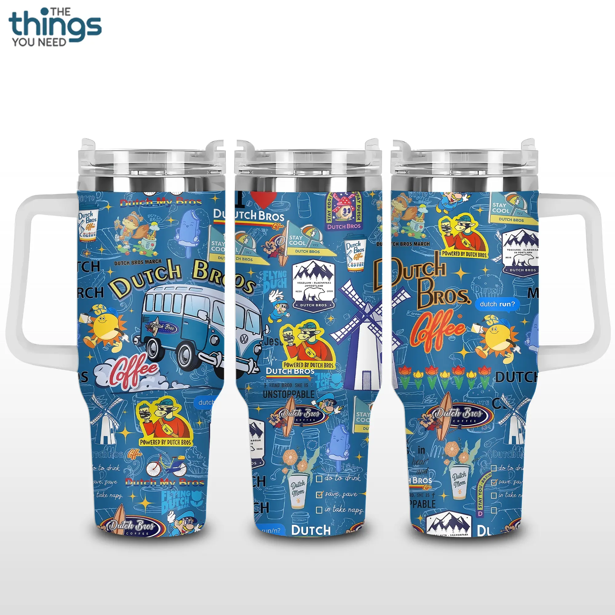 Dutch Bros Coffee Aesthetic Tumbler 40oz & 20oz, Insulated Stainless Steel Travel Mug with Handle & Lid, Double Wall Vacuum Cup, Iced Coffee Lover Cup, Drive Thru Coffee Vibe, Cute Coffee Merch Gift for Dutch Bros Fans, Reusable Water Bottle Daily Use