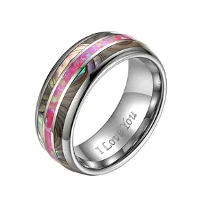OIDEA 8MM Tungsten Carbide Ring - Shell-Inspired Shell Opal Inlay, Red Wedding Anniversary Band for Men & Women, Tungsten Carbide Rings, Shell-Inspired Rings