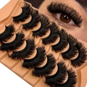 7 Pairs New Arrival Russian Volume Cat Eye Mink False Eyelashes, Natural DD Curl Fluffy Faux Mink Lashes, Drama Curly Mink Lash Extensions, Cosmetic Lash Extensions, Handmade For Natural Look