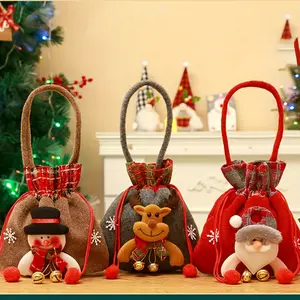 Christmas Gift Bags Set, Gift Packs, Festive Canvas Totes with Santa & Reindeer Design, Small Candy & Fruit Pouches, Holiday Decoration