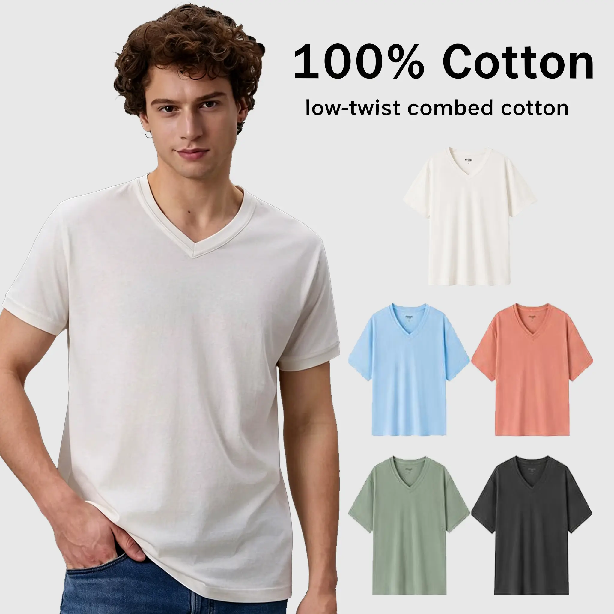 Mega Tshop Menswear Basic Short-Sleeve V-Neck T-Shirt - 3.8oz 100% OE Yarn Cotton, Smooth Breathable Regular Fit Unisex Plain Tee for Business Commuting Casual Summer (Black) raccoon streetwear