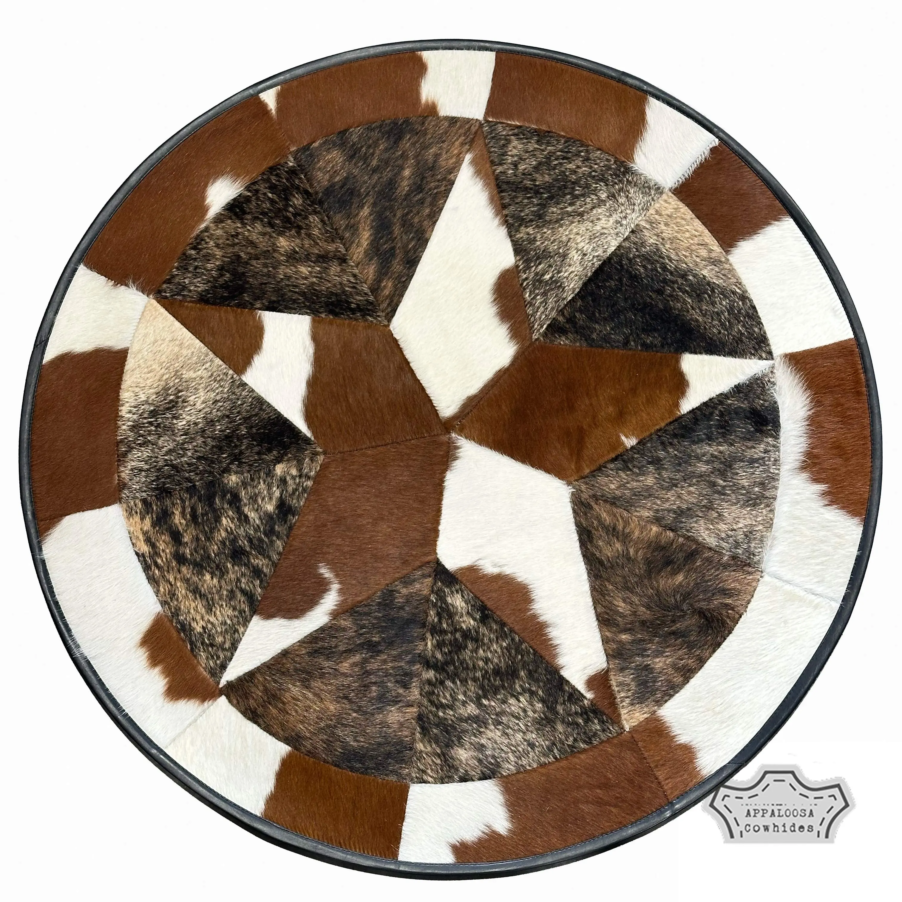 Tricolor Single Star Cowhide Round Rug
