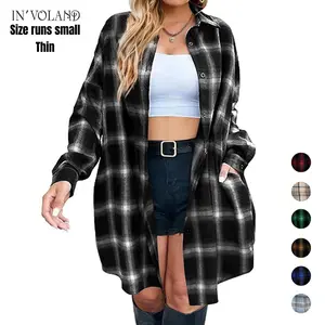 IN'VOLAND Womens Plus Size Plaid Shirt Long Sleeve Button Down Blouses Tops Shacket Jackets Coats with Pockets Chic Fashion Lightweight#US 2025 Deals for You Days Size runs small thin