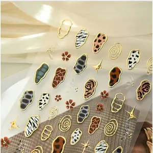 5D Embossed Leopard Print Nail Decals Mixed Animal Pattern Floral Swirl Star Spring Summer Manicure Art Supplies Women Skin Hair Care Set Body Glow