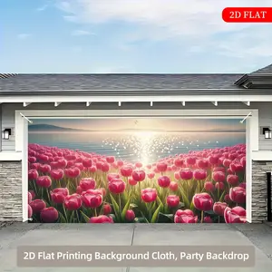 2D Flat, 1pc Pink Tulip Polyester Backdrop Cloth 71x157 Inches - 2D Flat Printing, No Electricity Needed, Versatile Indoor/Outdoor Party & Garden Decor for Weddings, Birthdays, Anniversaries, Graduations, Tulip Decor