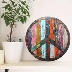 Aluminum Vintage Peace Sign Wall Plaque 8-Inch Round Hippie Floral Theme UV Resistant Scratch-Proof Vertical Hanging for Home Decor