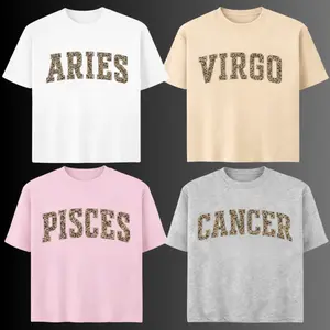 Full 12 Zodiac Leopard Print Tshirt – Minimalist Astrology Sign Pullover, Unisex Horoscope Streetwear Gift for White, Sand, Grey Sport, Pink