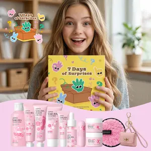 LIKOU 7-Day Birthday Advent Calendar Surprise Blind Box, Japan Sakura Skin Care Set for Beginners, Holiday & Birthday Gifts for Teenagers, Women Or Girl