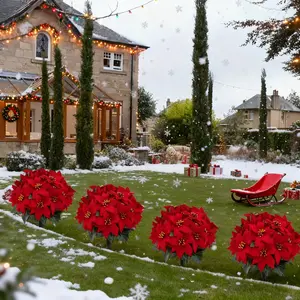 2 sets of artificial poinsettias ground cuttings, plastic green plants, for festival decoration - plastic Christmas flowers, suitable for home decoration, table decorations, wedding decorations, exhibitions - festival artificial flowers