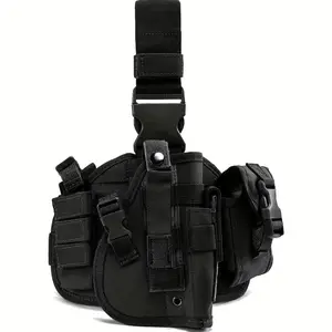 Tactical Drop Leg Holster for Men - Right Hand Quick Draw Pistol Holster with Magazine Pouch & Utility Tool Bag, Adjustable Waistband Thigh Rig, Waterproof Heavy Duty Nylon, Military Gear for EDC & Hunting