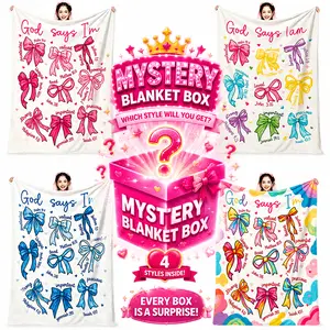 60"x80" Mystery Bow Print Blanket Box - Random Coquette Style Throw Blanket Surprise, Soft Flannel Blanket Gift for Teens & Girls
