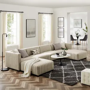 Conjure 6-Piece Channel Tufted Upholstered Fabric Sectional Sofa in Black Beige