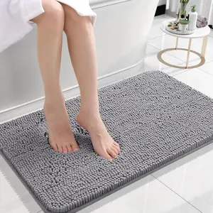 Bathroom Rugs 23x15,Super Absorbent Soft,Thick,Machine Washable Chenille Bath Mat,Non Slip Toilet Floor Rug,Bath Mats for Bathroom Floor, Home Decor Accessories,Grey
