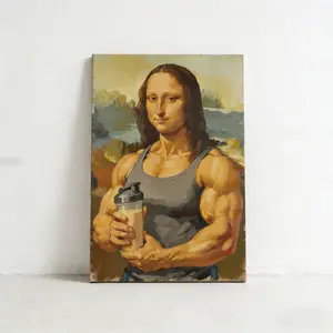 Funny Gym Wall Art Poster, Muscle Mona Lisa Canvas, Fitness Room Decor