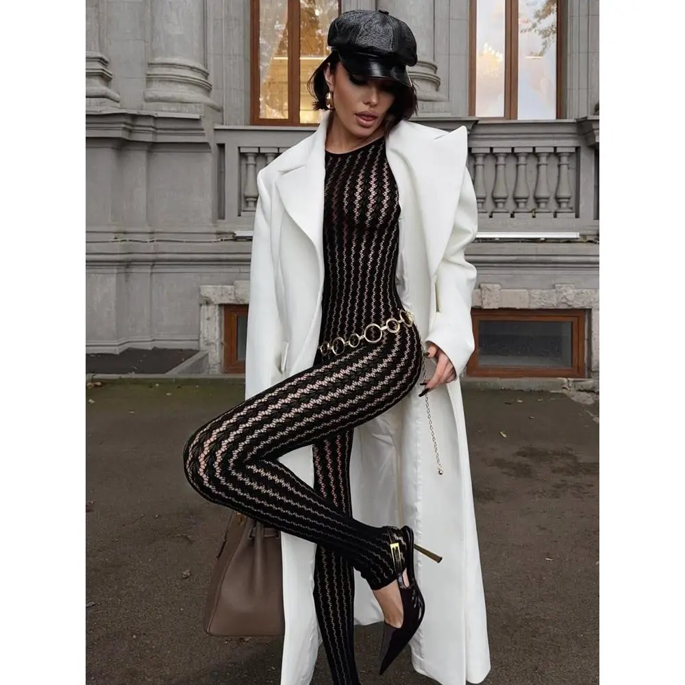 Tossy See-Through Sexy Black Jumpsuits Female Wrap Hollow Out Patchwork Printed Summer Women's Pants Skinny Fashion Rompers 2025