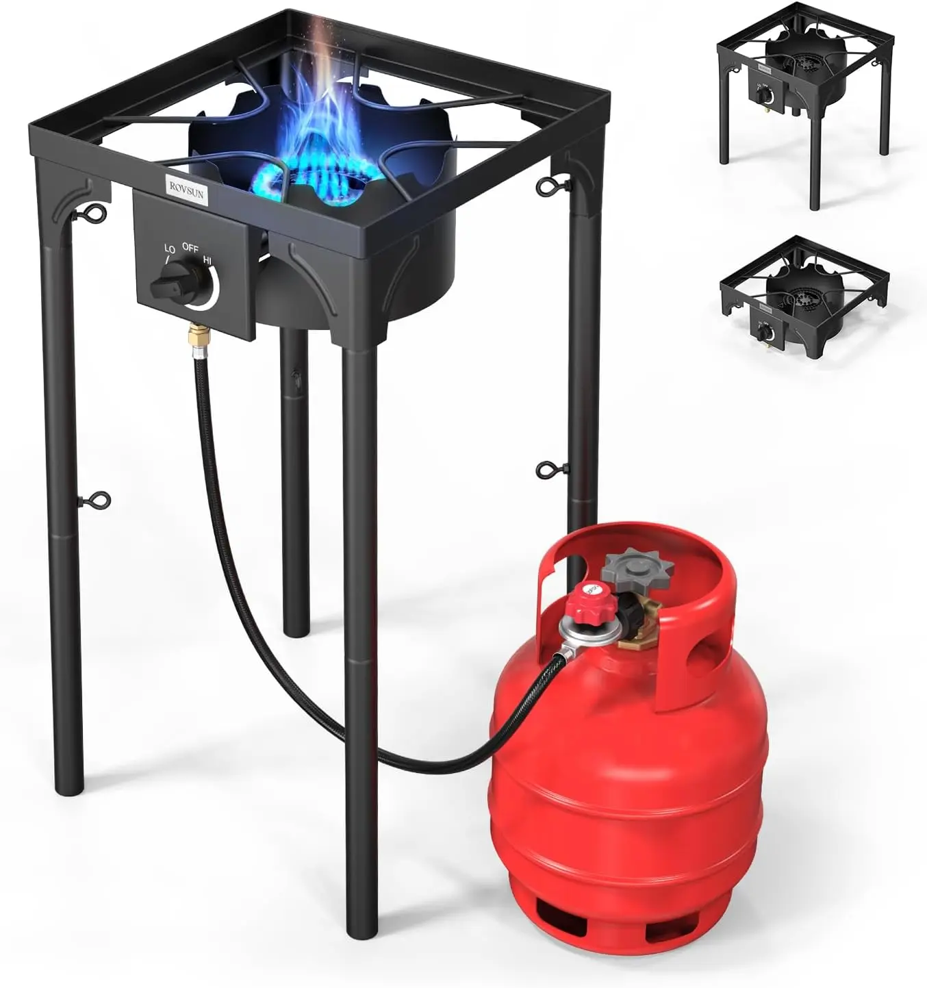 ROVSUN 100,000 BTU Portable Gas Stove - Single Burner Camping Gear with Detachable Legs, Side Shelf, Carrying Bag, 20psi Regulator, Front Knob Fine-Tunes Heat, Sturdy Construction for Outdoor Use, Home Brewing