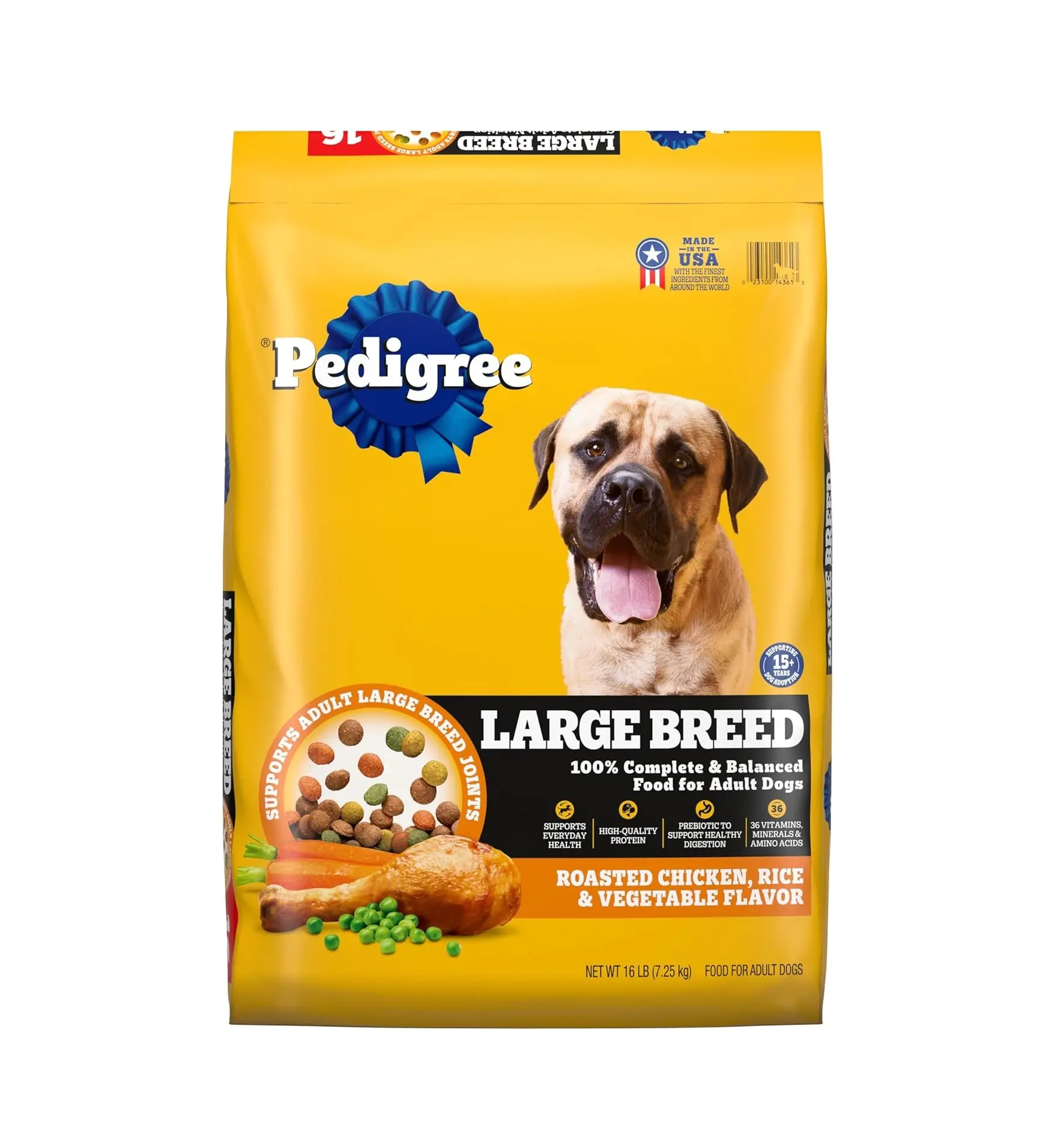 Pedigree Large Breed Dry Dog Food for Large Dogs, Roasted Chicken, Rice and Vegetable Flavor, 16 lb. Bag