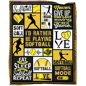 1pc Softball blanket, softball gift blanket, Slogan print blanket. Soft, warm, and comfortable blanket. Suitable for all seasons. Flannel blanket for living room, sofa, and bedding.