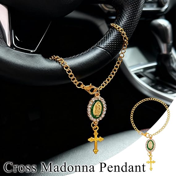 8PCS Steering Wheel Rosary Charm Accessory Cross Pendant Car Decor Rearview Mirror Car Rosary for Automotive Protection Charm Decor