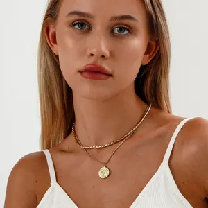 Layered Celestial Coin Necklace | 10k Gold Tarnish-Free | Vintage Sun & Moon