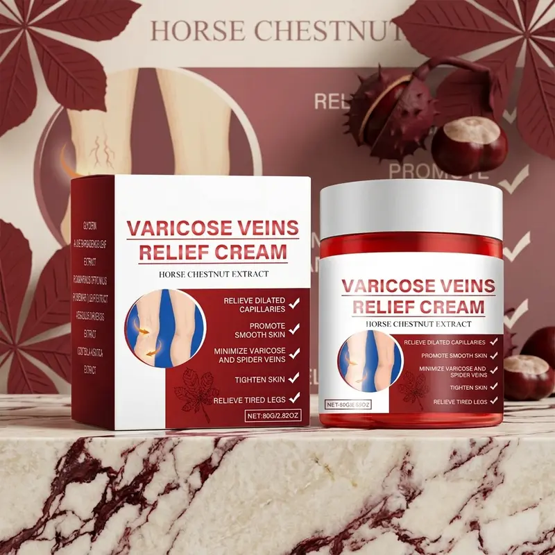 Varicose Veins Relief Moisturizer (80g Regular Edition) - HorseChestnut Extract Body Cream, Moisturizing Hydrating Firming Daily Evening Care for Swollen Legs, Improved Circulation, Fast-Absorb Balm