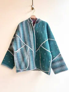 Reversible Ladhiya Quilted Jacket in Colors Deep Cyan, Mist Blue, Grey, Yellow & Purple, Ocher, Hibiscus, Teal