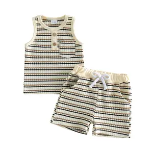 Babamoon Kids Toddler Baby Boys Outfits Shorts Set Striped Tank Top Tank Vest with Shorts 2pcs Summer Clothes Set 6M-4Y