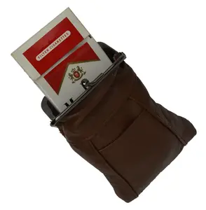 Tan Brown Cigarette Leather Case Lighter Pouch Clip Top Regular 100's Holder