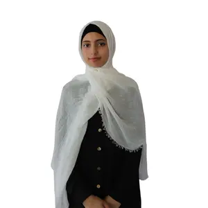 Ayesha’s Collection Crinkle Cotton Scarf White Soft Versatile Scarf for Everyday Wear All Seasons Casual Hijab Head Wrap Neck Scarf