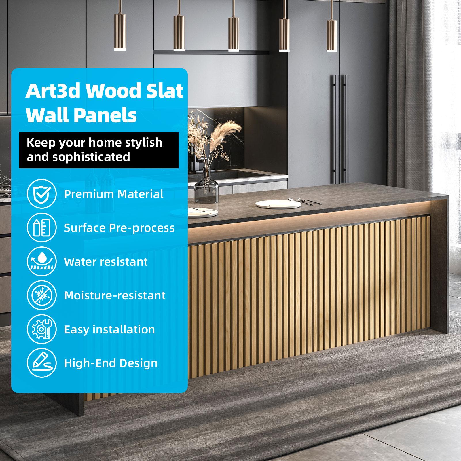 【New】Art3d  6-Pack 3D Textured MDF Wood Slat Wall Panels, 94.6" x 7.4", Covers 28.91 Sq.Ft., DIY Interior Wall & Ceiling Decor Panels