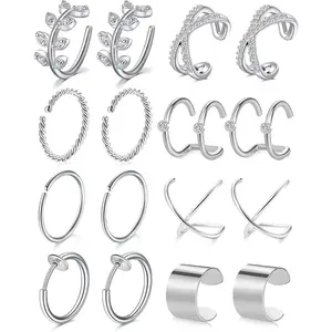 Ear Cuff Earrings for Women non Piercing Ear Hoop Earrings Stainless Steel Clip On Cartilage Earring Huggie Dainty Minimal Crossed Conch Piercing Sparkling   Rose